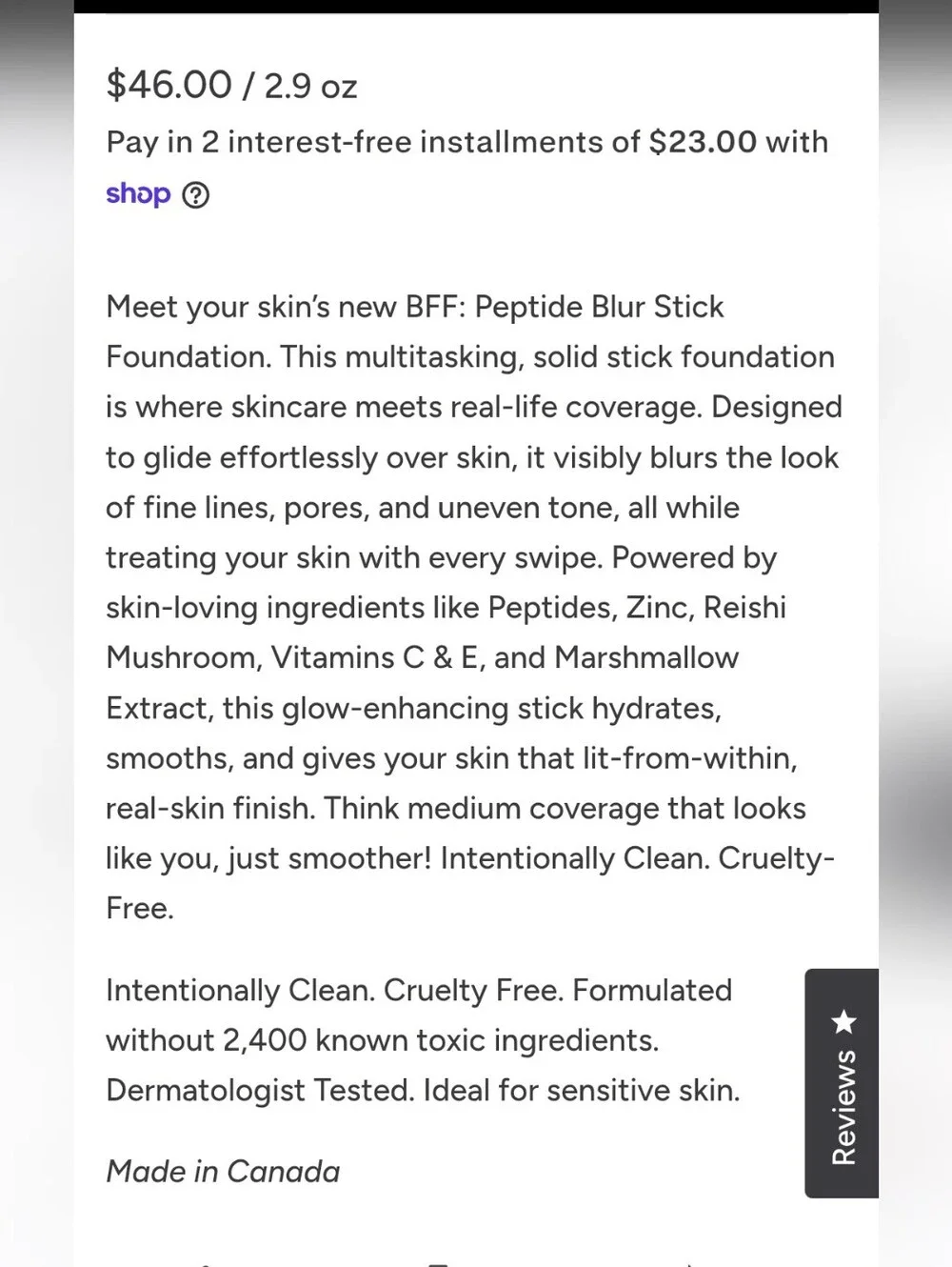 Doll 10 Peptide Blur Stick Foundation In Light/Medium Shade